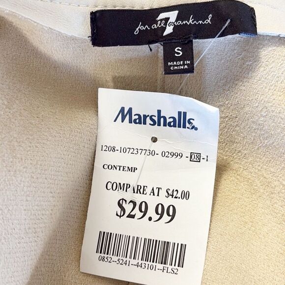 7 For All Mankind Cream Faux Leather Short Sleeve Oversized Shirt Jacket - Picture 4 of 7